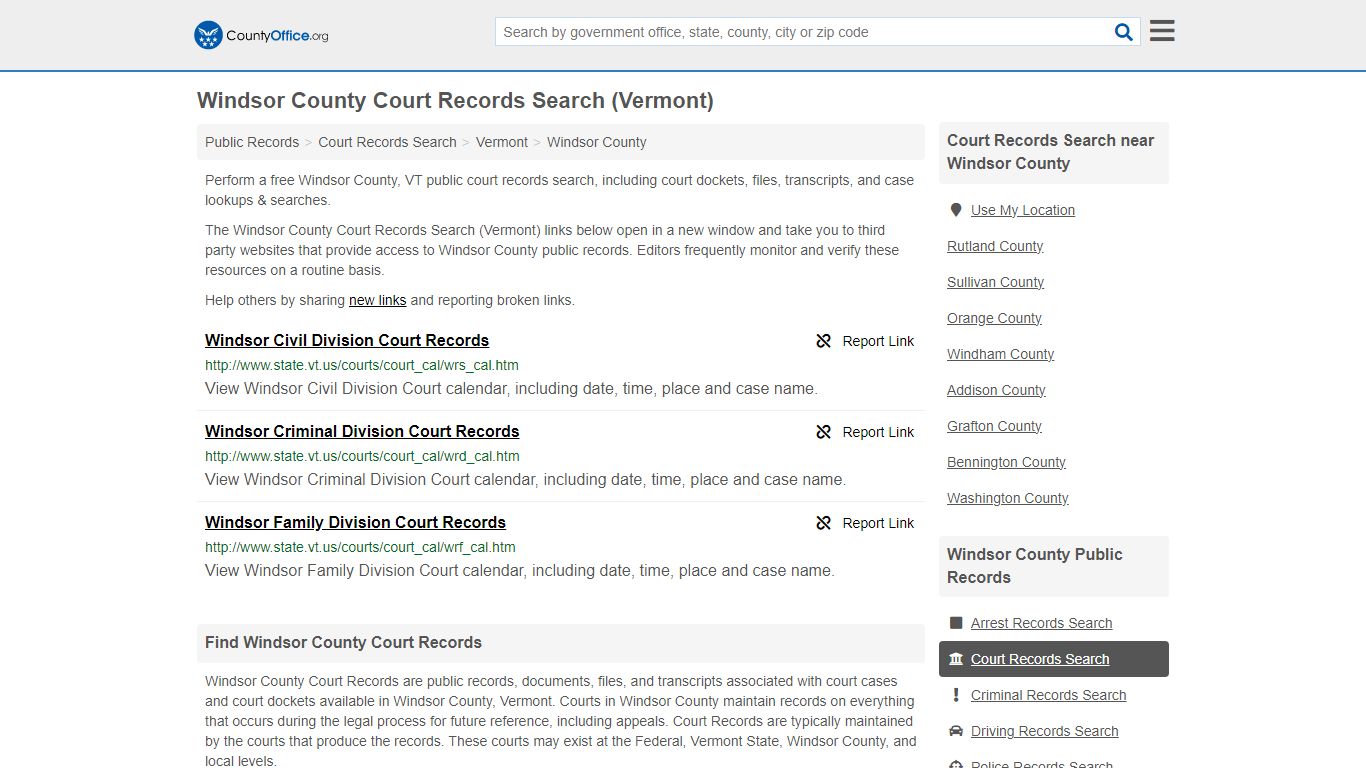 Windsor County Court Records Search (Vermont) - County Office