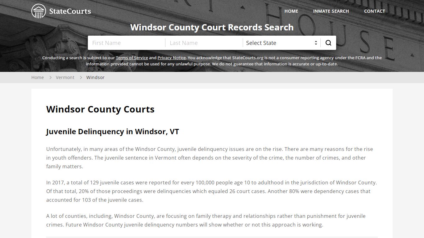 Windsor County, VT Courts - Records & Cases - StateCourts