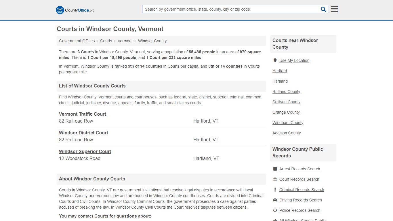 Courts - Windsor County, VT (Court Records & Calendars)