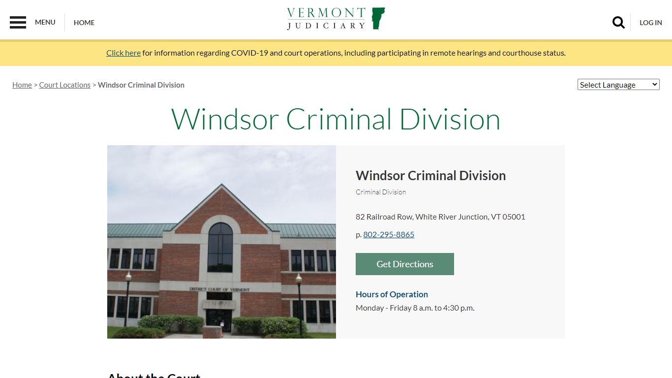 Windsor Criminal Division | Vermont Judiciary